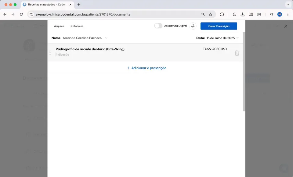 Prescrição digital de exames