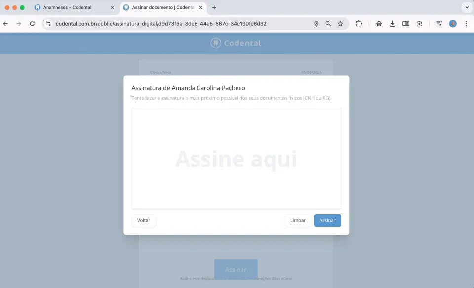 Assinatura digital na anamnese