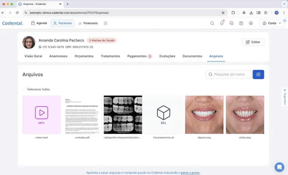 Upload de arquivos no prontuário
