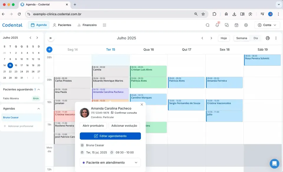 Agenda do Codental organizada por cores