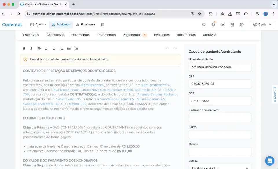 Emissão de documentos no Codental