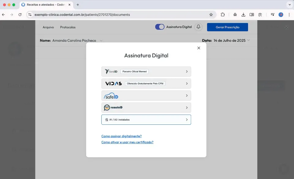 Assinatura digital de receitas